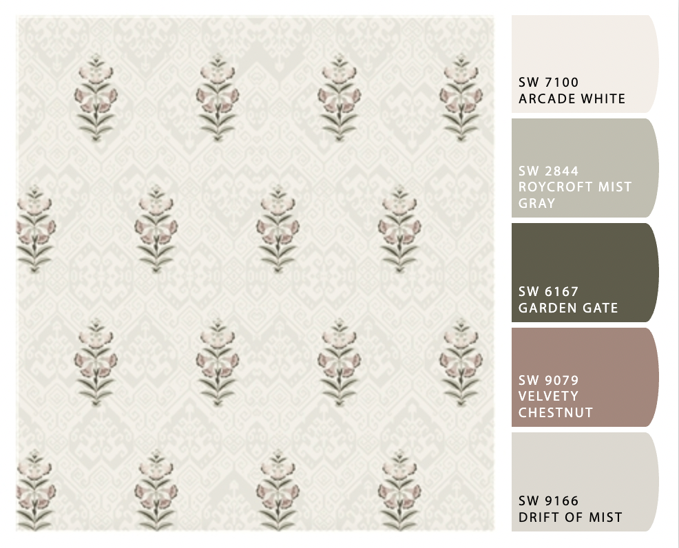 TIP: these paint colors match the Bryton wallpaper perfectly! 